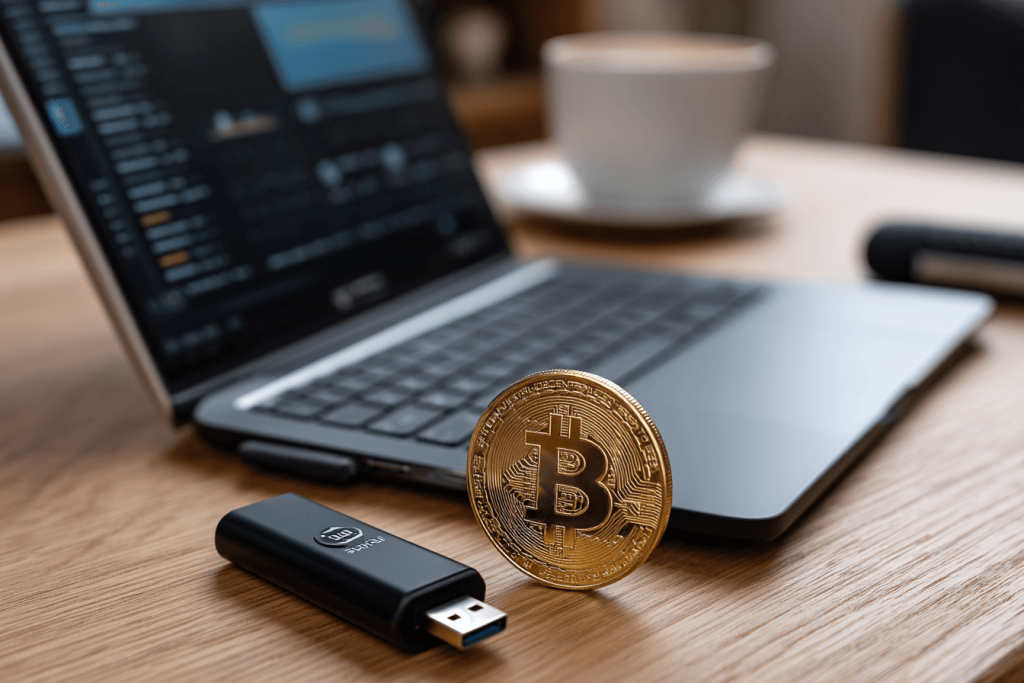 Cold wallet avec un pièce de bitcoin