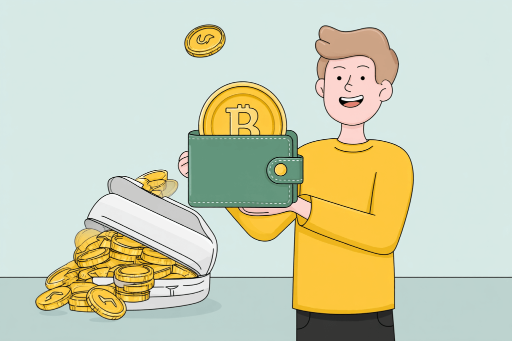 Homme ayant acheté des cryptos sur son cold wallet